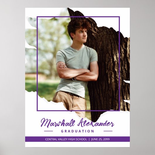 Paars Edgy Abstract Torn Foto Afstuderen Poster (Voorkant)