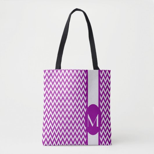 Paars Elegant Chevron Design met monogram Draagtas (Voorkant)