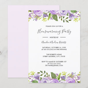 Paars Elegant Waterverf Floral Housewarming Kaart