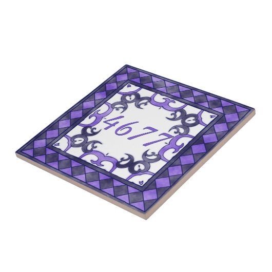 Paars en antraciet klein huisnummer tegeltje (Zijkant)