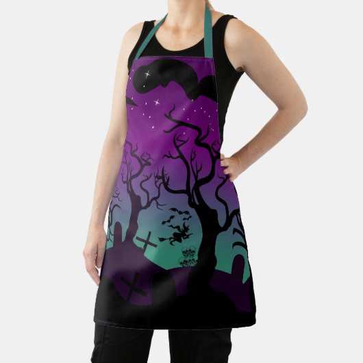 Paars en aqua haunted graveyard Halloween Schort (Insitu)