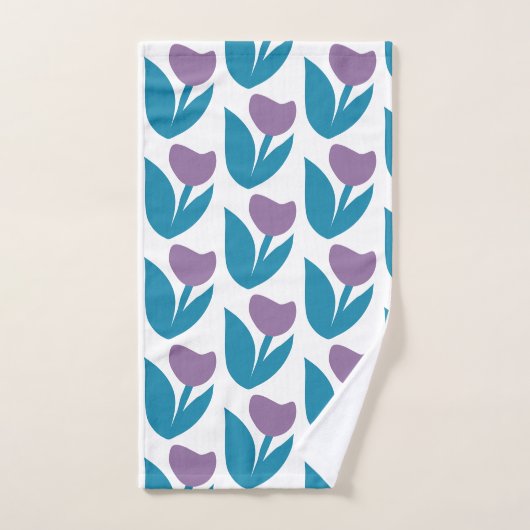 Paars en blauw Abstract bloempatroon Bad Handdoek (Handdoek)