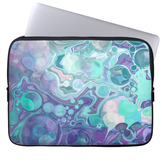  Paars en blauw Abstract Faux Marble Laptop Sleeve (Voorkant)