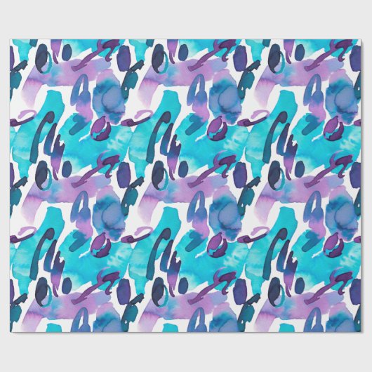 Paars en blauw Abstract geschilderd Cadeaupapier (Vlak)