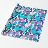Paars en blauw Abstract geschilderd Cadeaupapier (Uitgerold)