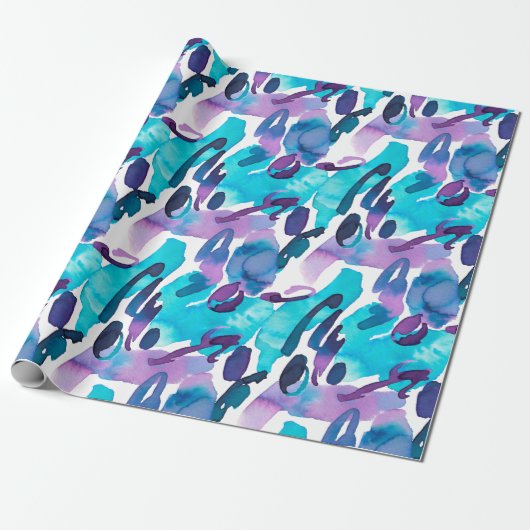 Paars en blauw Abstract geschilderd Cadeaupapier (Uitgerold)