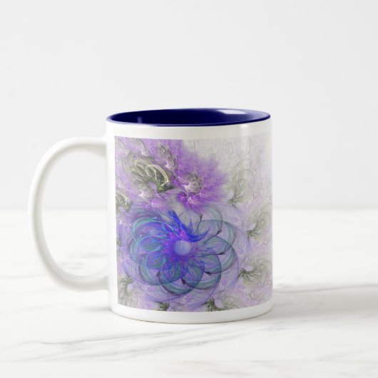 Paars en blauw Abstract trapsontwerp Tweekleurige Koffiemok (Links)