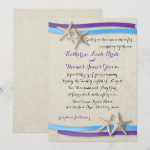 Paars en blauw Beach Wedding Starfish and Ribbon Kaart