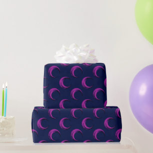 Paars en Blauw Halve Maan Patroon Halloween Cadeaupapier