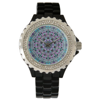 Paars en blauw Mandala Horloge