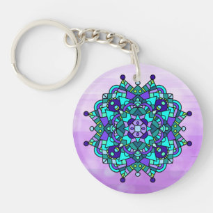 Paars en blauw Mandala Sleutelhanger