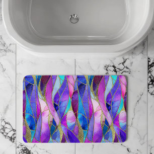 Paars en blauw mozaïekpatroon van gebrandschilderd badmat