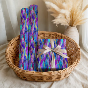 Paars en blauw mozaïekpatroon van gebrandschilderd cadeaupapier