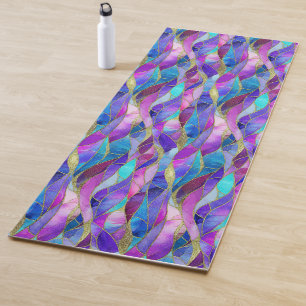 Paars en blauw mozaïekpatroon van gebrandschilderd yogamat