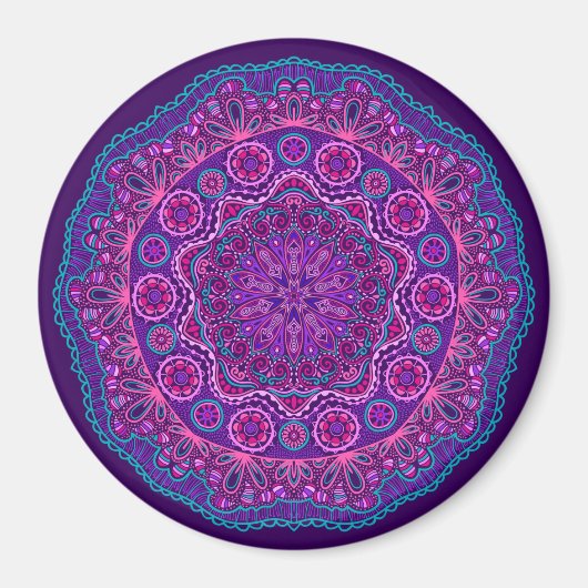Paars en blauw Paisley Mandala Magneet (Voorkant)