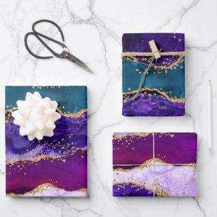 Paars en blauw Peacock Faux Glitter Agate Inpakpapier Vel