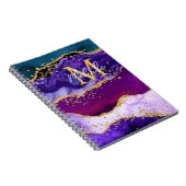 Paars en blauw Peacock Faux Glitter Agate Notitieboek (Rechterzijde)