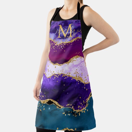 Paars en blauw Peacock Faux Glitter Agate Schort (Insitu)