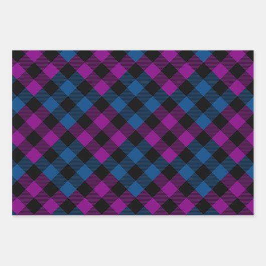 Paars en blauw Quilt Buffalo Plaid Holiday Inpakpapier Vel (Voorkant 2)