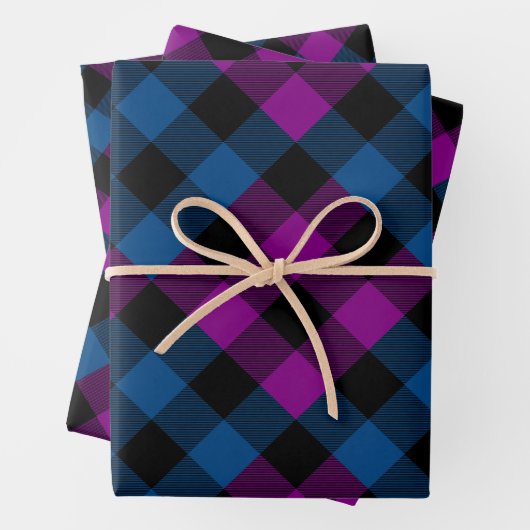 Paars en blauw Quilt Buffalo Plaid Holiday Inpakpapier Vel (In situ)