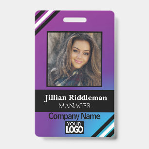 Paars en Blauw Verlopend Foto en Logo Badge