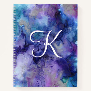 Paars en blauw Waterverf Initiaal laptop Notitieboek