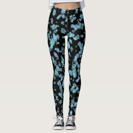 Paars en blauwe sneeuwvlokken zwarte Leggings