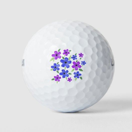 Paars en blauwe Waterverf Floral Motif Golfballen (Voorkant)
