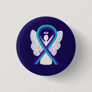 Paars en Blauwgroen bewustzijn Ribbon Angel Button
