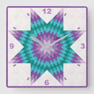 Paars en Blauwgroen Lone Star Quilt Design Vierkante Klok