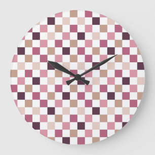 Paars en bruin geruit mozaïek minimalistisch grote klok