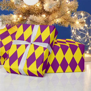 Paars en geel harlekijn geruit ontwerp  cadeaupapier