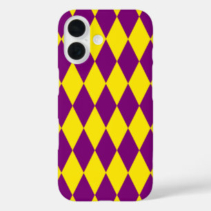 Paars en geel Harlekijn geruit ontwerp iPhone 16 Hoesje