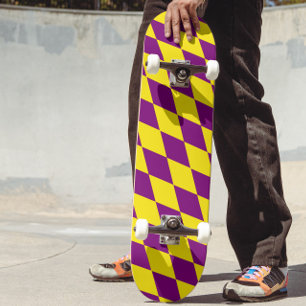 Paars en geel Harlekijn geruit ontwerp Skateboard