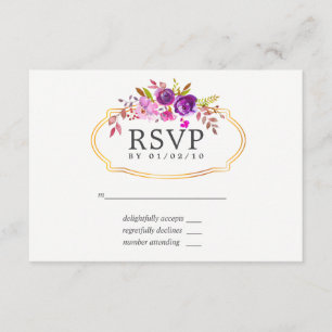 Paars en gewelddadige Waterverf Floral Wedding RSV RSVP Kaartje