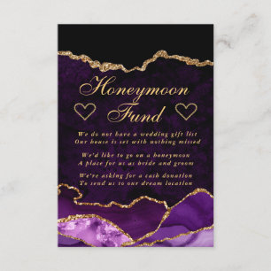 Paars en Gold Faux Glitter Agate Honeymoon Fund Informatiekaartje