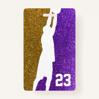 Paars en Gold Glitter Basketball Team Jersey Badge