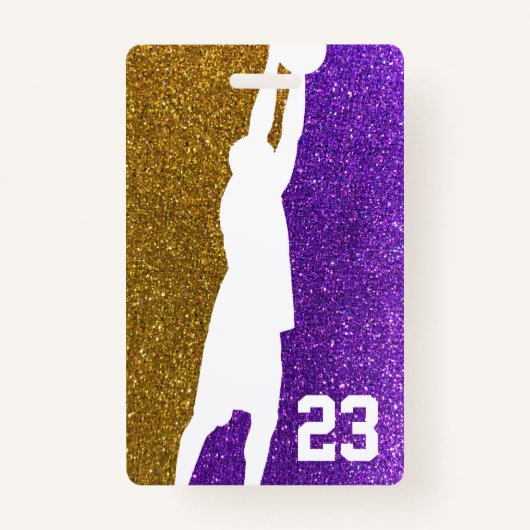 Paars en Gold Glitter Basketball Team Jersey Badge (Voorkant)