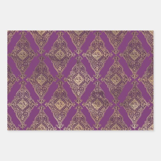 Paars en Gold Paris Inpakpapier Vel (Voorkant)