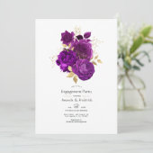 Paars en goud bloemengestel verlovingsfeest kaart (Staand voorkant)