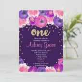 paars en goud eerste verjaardag uitnodiging (Staand voorkant)