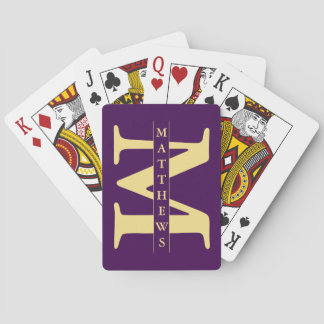 Paars en goud - Gepersonaliseerd monogram en naam Pokerkaarten