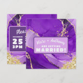 Paars en Goud Luxe Marmer Bruiloft Save The Date (Voorkant / Achterkant)