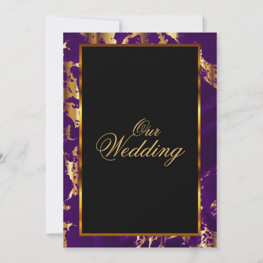 Paars en goud marmer en zwart uitnodiging (Achterkant)