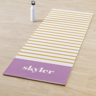 Paars en Goud Modern Strepen Monogram Yogamat