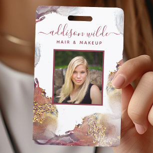 Paars En Goud Modern Vloeibare Waterverf Salon ID Badge