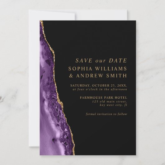 Paars en goud sparen de Datum Kaart (Voorkant)