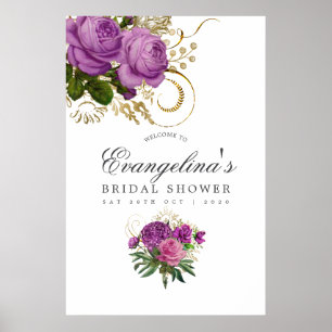 Paars en goud vintage chic bruiloftsborrel welkom poster
