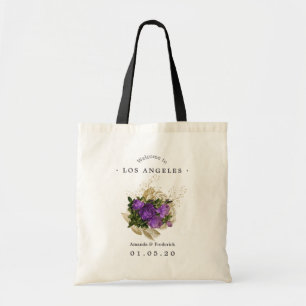 Paars en goud vintage chic huwelijksontvangst tote bag