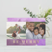 Paars en goud wees vrolijk Abstract Meerdere foto' Feestdagenkaart (Staand voorkant)